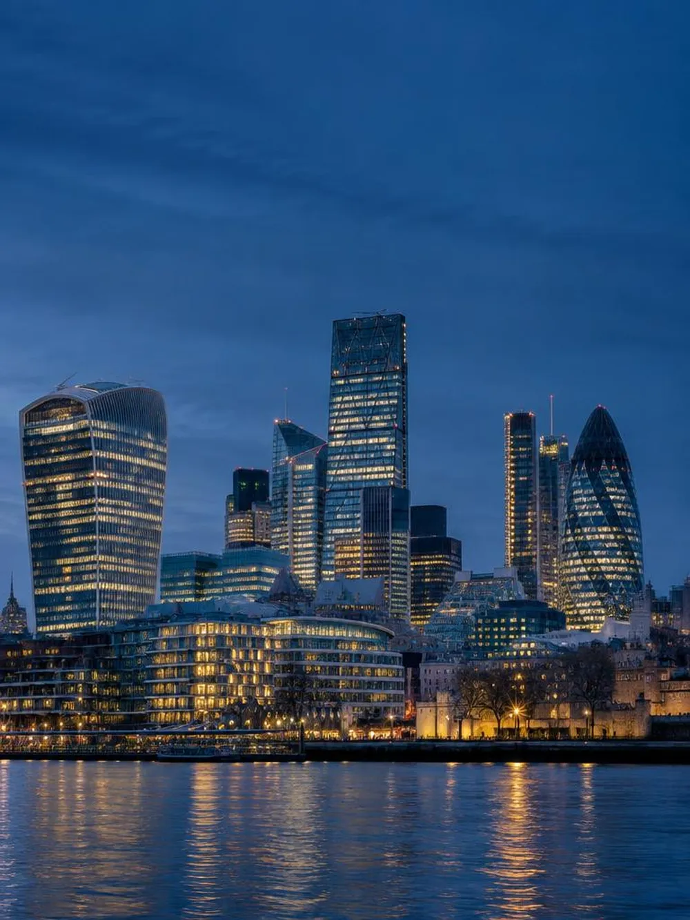 City of London financial district skyline at dusk